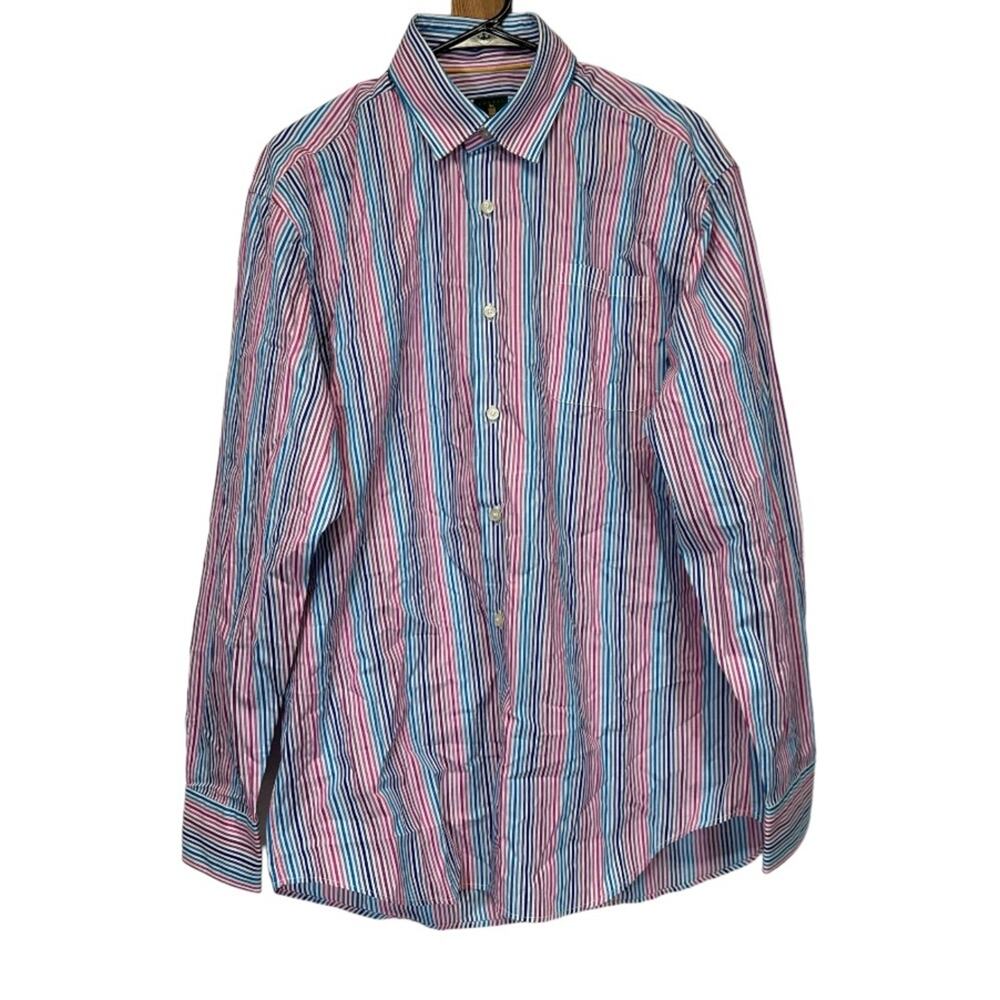 Robert‎ Talbott White, Pink, Purple & Blue Striped Button Down Shirt Size M